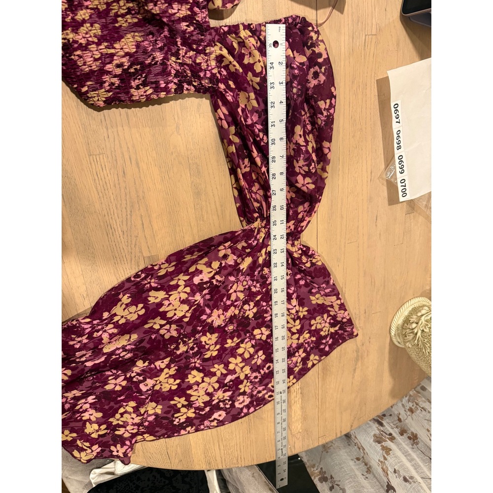 Live 4 Truth Purple Floral Smocked Crop Top Long Bell Sleeve‎ Boho Blouse Womens - Picture 7 of 7